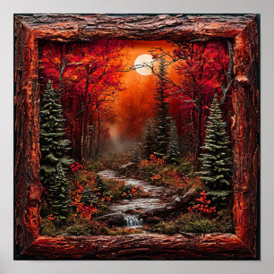 Arte de pared de bosque rústico del bosque rojo