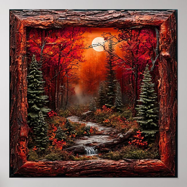 Arte de pared de bosque rústico del bosque rojo (Frente)