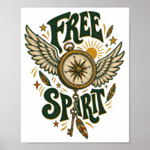 Arte de pared de brújula alada Vintage Free Spirit