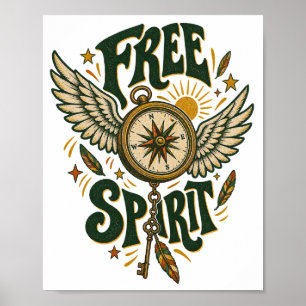 Arte de pared de brújula alada Vintage Free Spirit