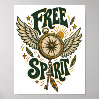 Arte de pared de brújula alada Vintage Free Spirit
