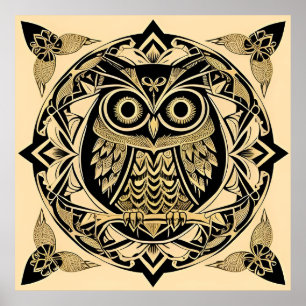 Arte de pared de búho ornamental dorado Decoración
