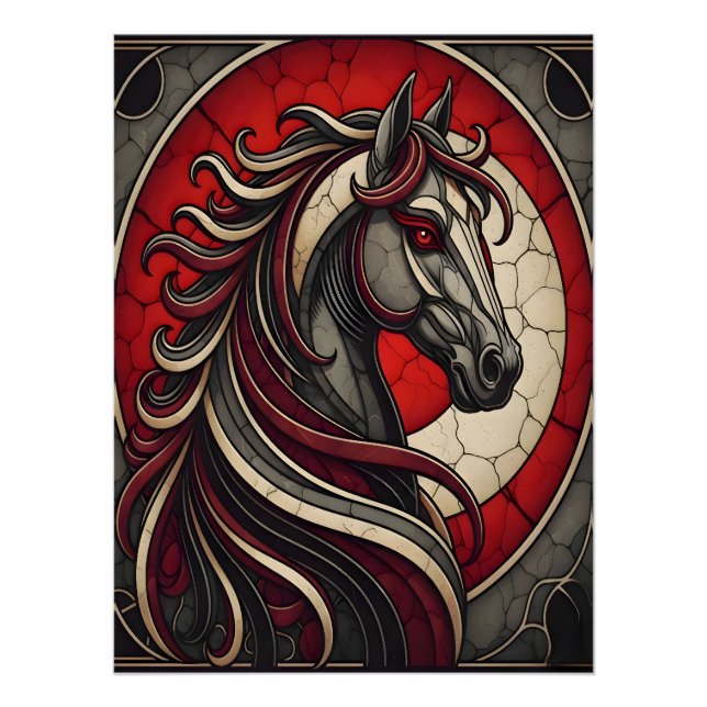 Arte de pared de caballo en estilo mosaico, póster (Anverso)