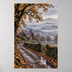 Arte de pared de cabaña de campo inglés de otoño