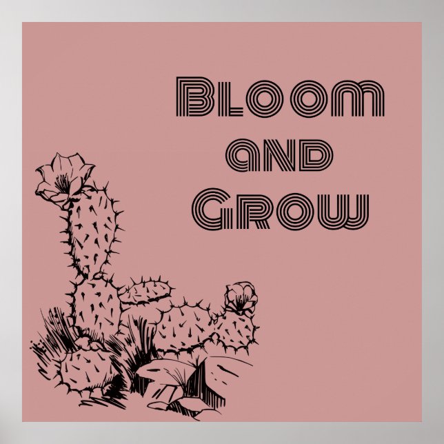 Arte de pared de cactus del desierto boho rosa (Frente)