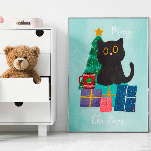 Arte de pared de café de gato lindo azul festivo d