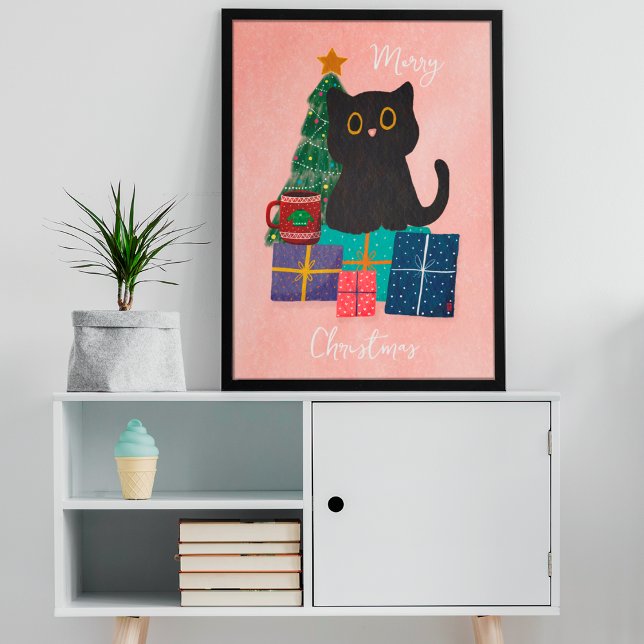 Arte de pared de café de gato lindo de Navidad ros (Subido por el creador)