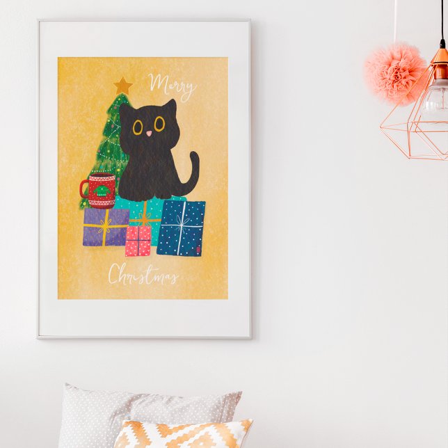 Arte de pared de café de gato lindo navideño naran (Subido por el creador)