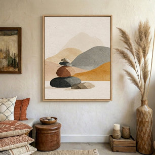 Arte de pared de cairn de piedra neutral para deco