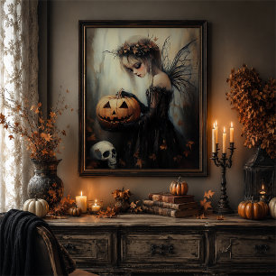 Arte de pared de calabaza de hada de Halloween gót