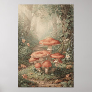 Arte de pared de camino boscoso de hongo de coral