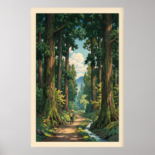Arte de pared de camino forestal sereno, sendero s