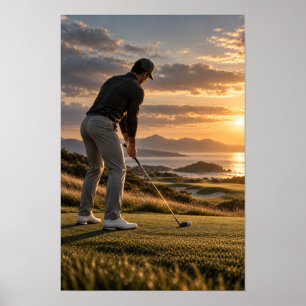 Arte de pared de campo de golf al atardecer – Golf