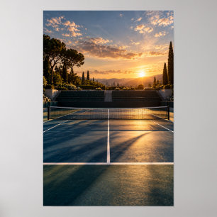 Arte de pared de cancha de tenis al atardecer – De