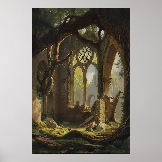 Arte de pared de capilla abandonada, Iglesia gótic (Frente)