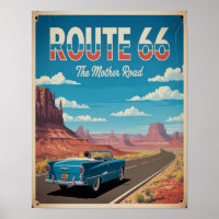 Arte de pared de cartel vintage de la ruta 66, ame