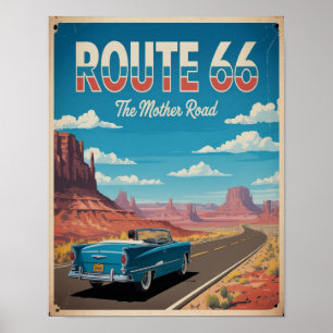 Arte de pared de cartel vintage de la ruta 66, ame
