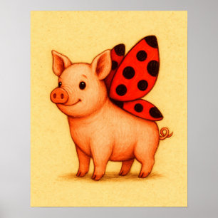 Arte de pared de cerdo Ladybug, alas de mariquita