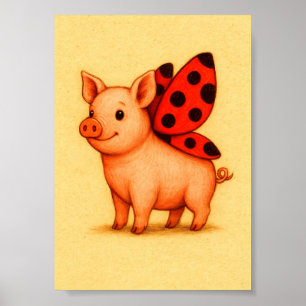 Arte de pared de cerdo Ladybug, alas de mariquita