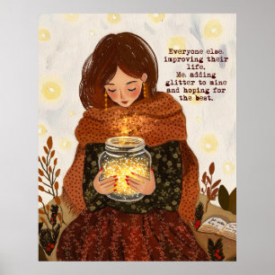 Arte de pared de chica otoñal acogedora motivacion