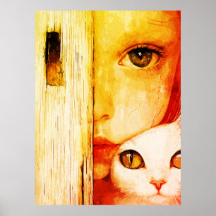 Arte de Pared de Chica y Gato Surrealista – Fantas