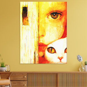 Arte de Pared de Chica y Gato Surrealista – Fantas