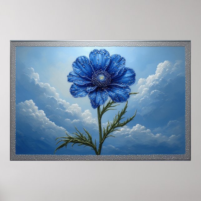 🌼 Arte de pared de cielo con flores azules para d (Frente)