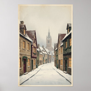 Arte de pared de ciudad invernal europea