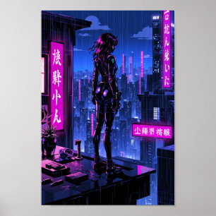 Arte de pared de ciudad neon cyberpunk anime