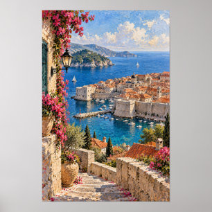 Arte de pared de ciudad vieja puerto mediterráneo