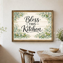 Arte de pared de cocina bendita con flores verdes