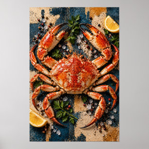 Arte de Pared de Cocina de Mariscos Cangrejo Rústi