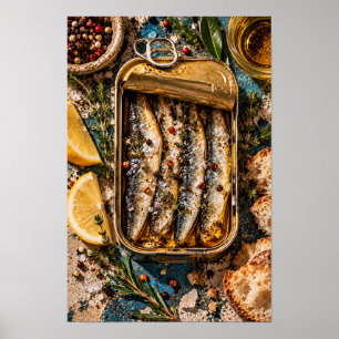 Arte de pared de cocina de pescado enlatado rústic