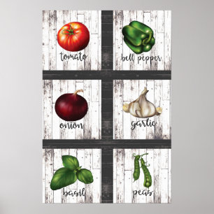 Arte de pared de cocina moderna rústica de verdura