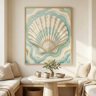 Arte de Pared de Concha de Vieira Costera Moderna