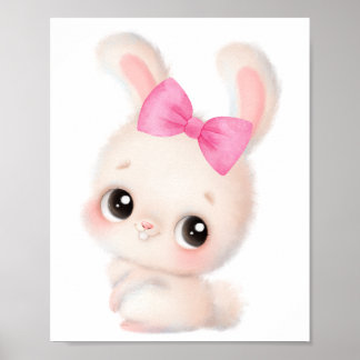 Arte de Pared de Conejito Adorable con Lazo Rosa