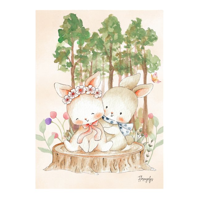 Arte de pared de conejito Póster Amor entre herman (Bunny Wall art Poster Sibling Love)