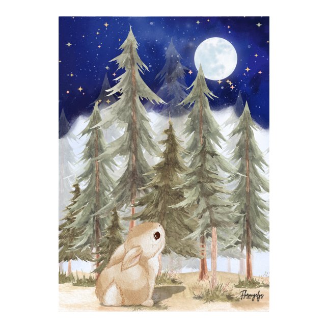 Arte de pared de conejito Póster  Noche estrellada (Bunny Wall art Poster Starry Night)