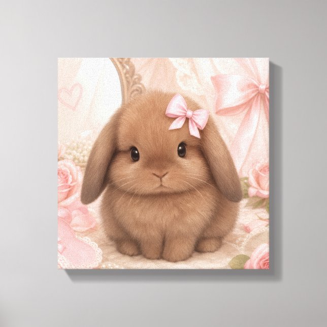 arte de pared de conejo coquette con lazo rosa  (Anverso)