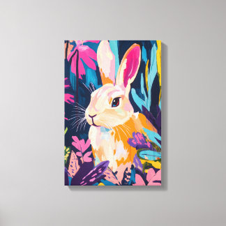 Arte de pared de conejo floral colorido | Conejo c