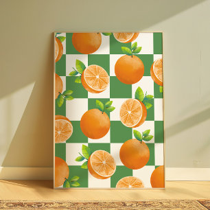Arte de pared de damero naranja estética de frutas