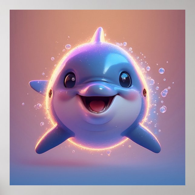 🐬 Arte de pared de delfín de dibujos animados lin (Frente)