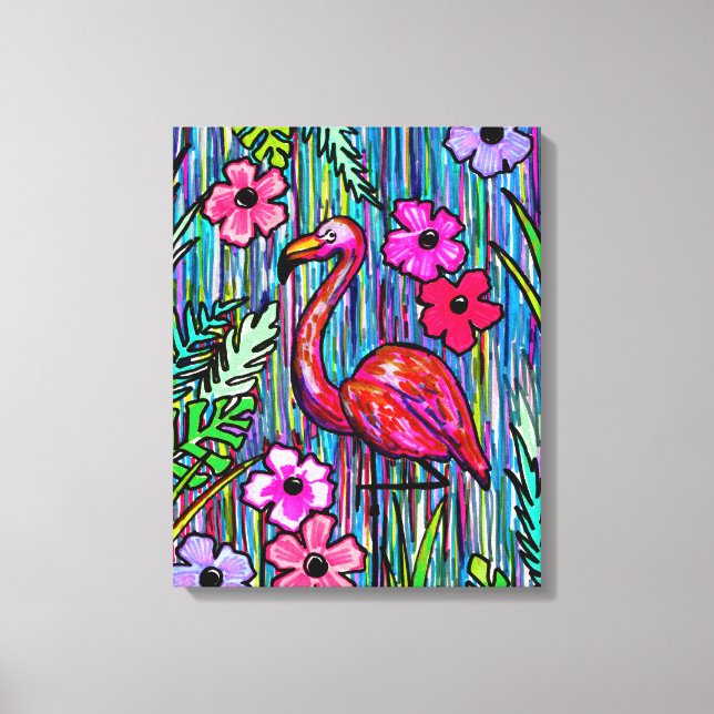 Arte de pared de dibujo tropical de flamenco (Anverso)