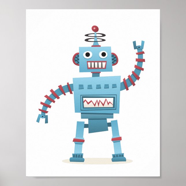 Arte de pared de dibujos animados de robot android (Frente)