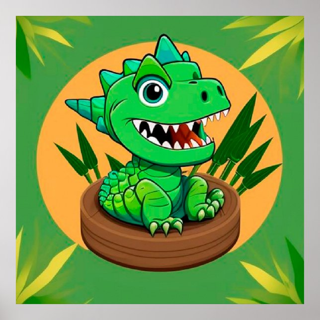 Arte de pared de dinosaurio de dibujos animados se (Frente)