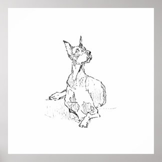 Arte de pared de Doberman: dibujo lineal minimalis