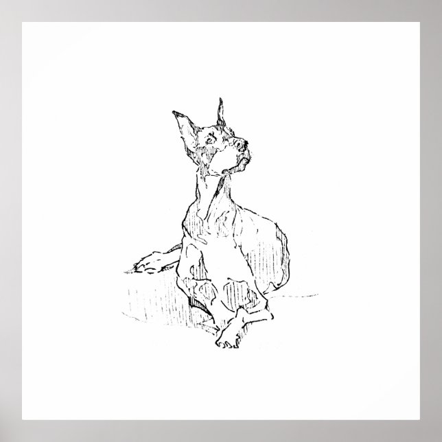 Arte de pared de Doberman: dibujo lineal minimalis (Frente)