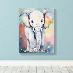 Arte de Pared de Elefante Bebé con Acuarela Soñado