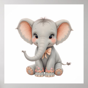 Arte de pared de elefante bebé dulce – Póster de g