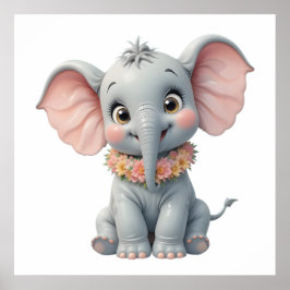 Arte de pared de elefante bebé dulce – Póster de g